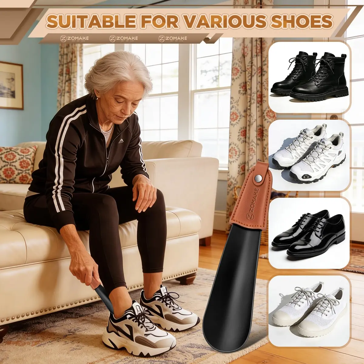 ZOMAKE Metal Shoe Horn, Small Travel Shoehorn for Men Women Kids 6.7" | Durable Stainless Steel - view 6