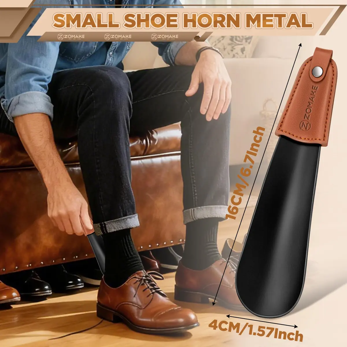 ZOMAKE Metal Shoe Horn, Small Travel Shoehorn for Men Women Kids 6.7" | Durable Stainless Steel - view 2