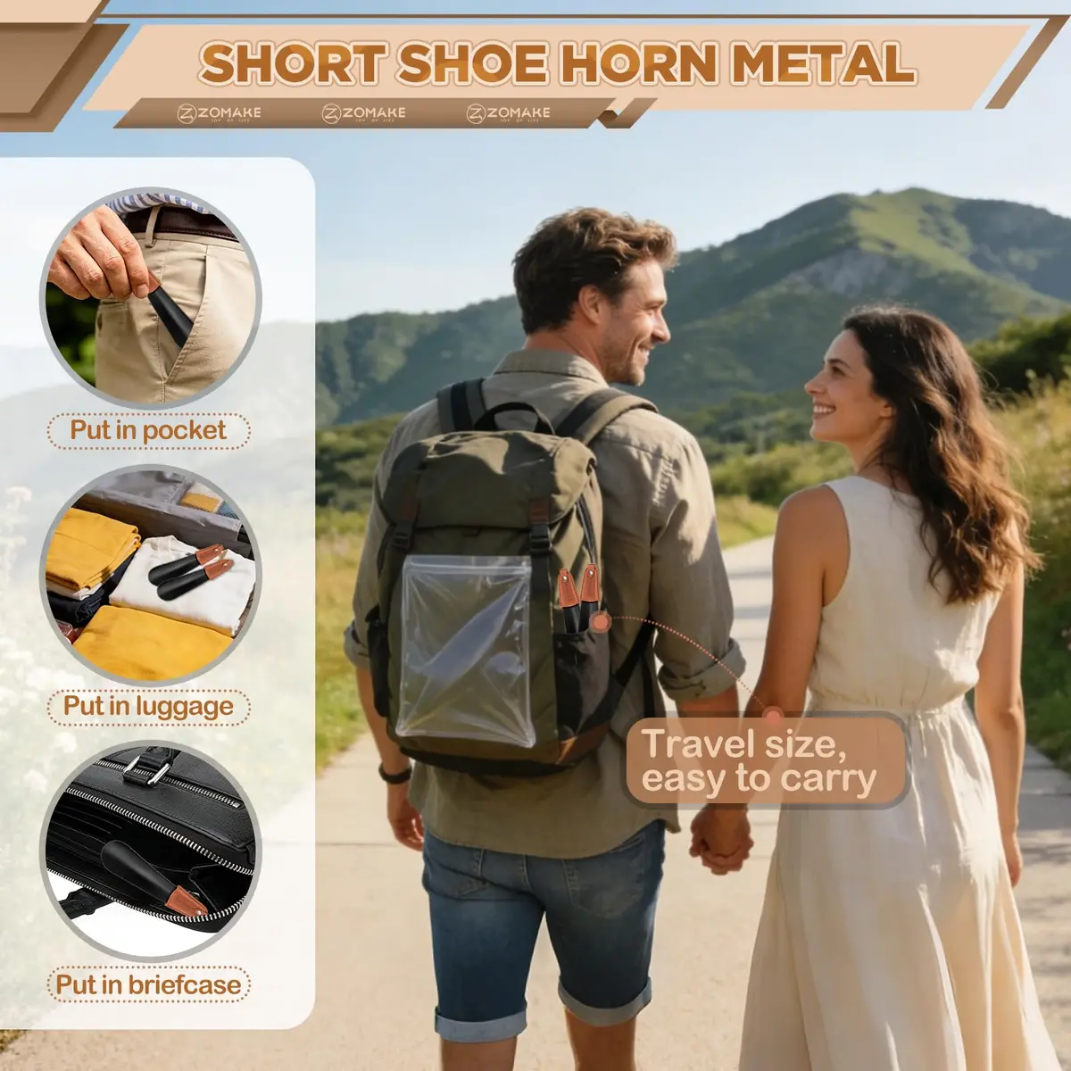 ZOMAKE Metal Shoe Horn, Small Travel Shoehorn for Men Women Kids 6.7" | Durable Stainless Steel - view 3