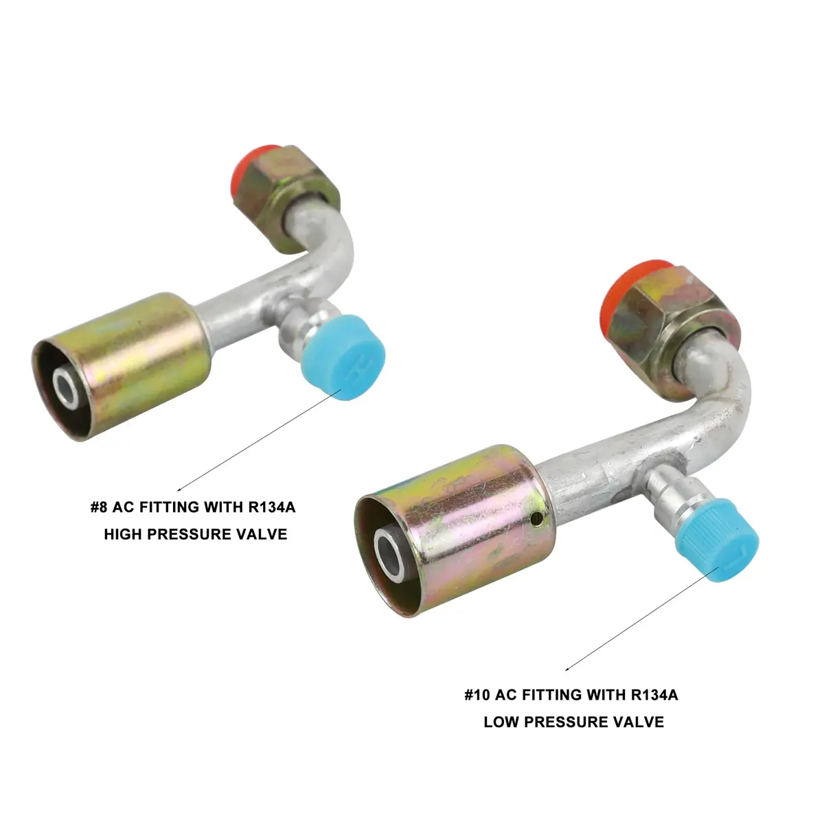 Wisepick AC Fitting Set #8 and #10 Female Beadlock 90° | R134a Pressure Valve, Aluminum, Zinc Finish - view 2