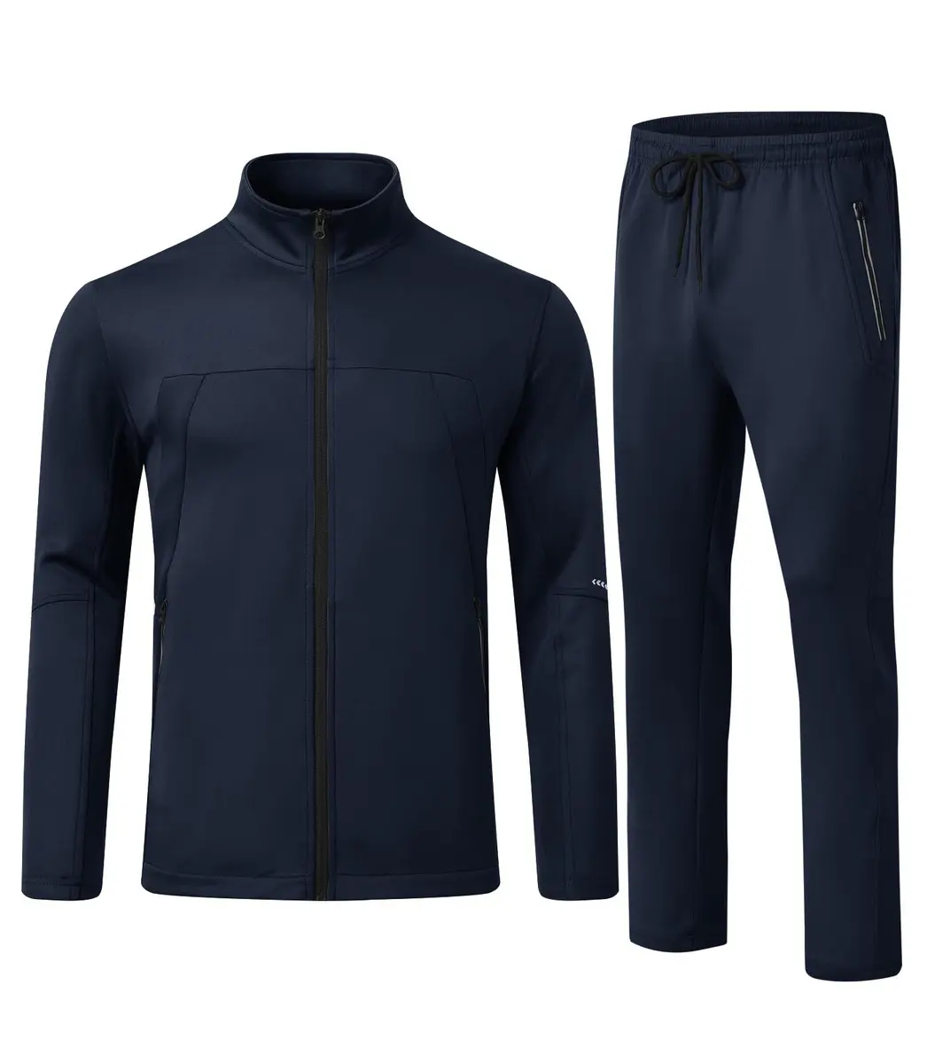 Rdruko Men's 2 Piece Track Suit Set with Zipper Pockets & Reflective Strips | Navy Blue, Large (939 g) - main product image