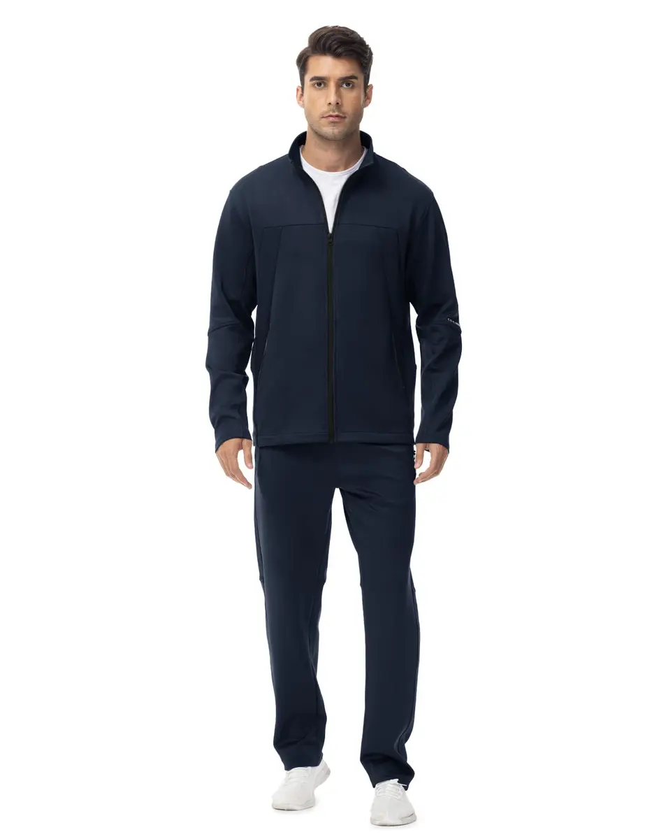 Rdruko Men's 2 Piece Track Suit Set with Zipper Pockets & Reflective Strips | Navy Blue, Large (939 g) - view 7
