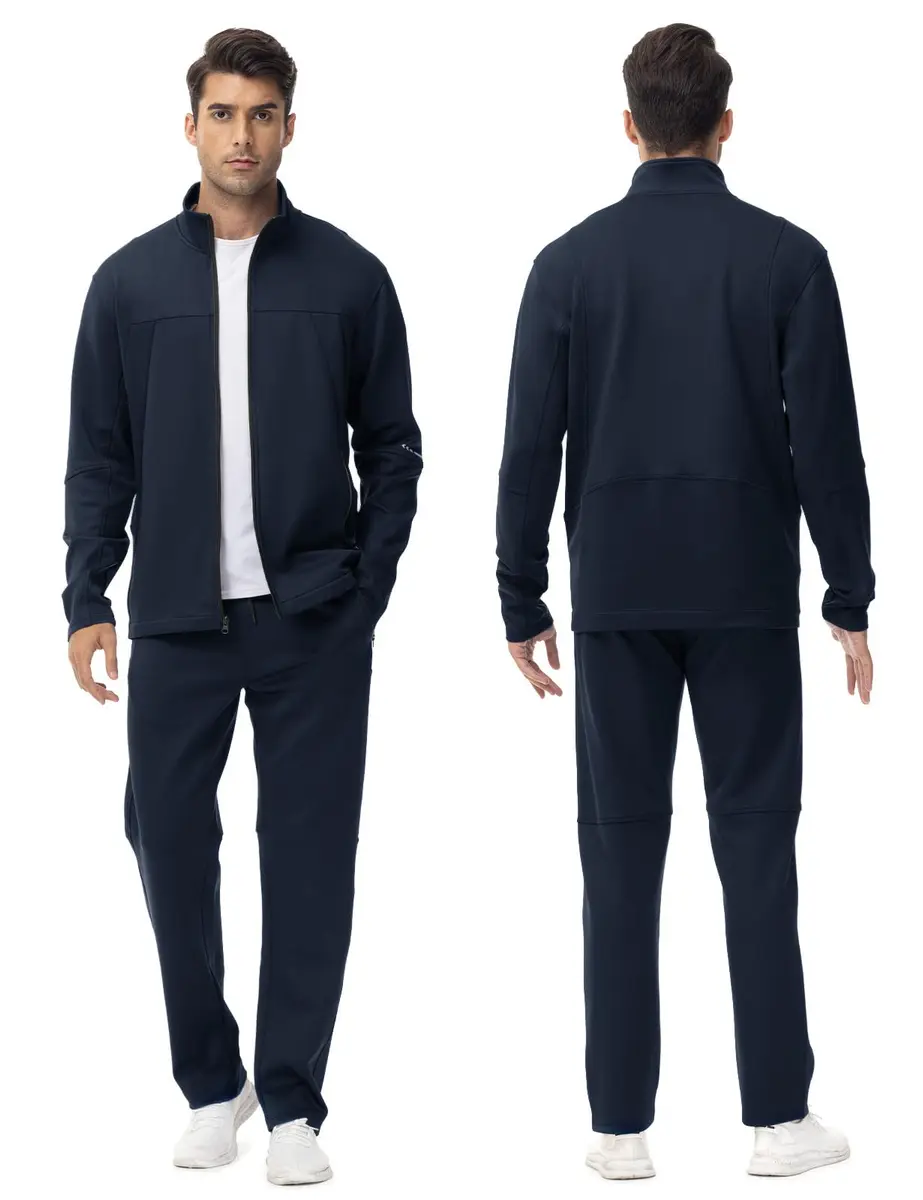 Rdruko Men's 2 Piece Track Suit Set with Zipper Pockets & Reflective Strips | Navy Blue, Large (939 g) - view 3