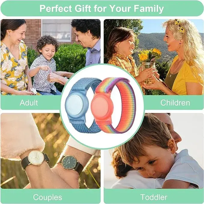 Qonuiy Rainbow & Blue Kids AirTag Wristband with Protective Case | Adjustable Nylon Bracelet - view 6