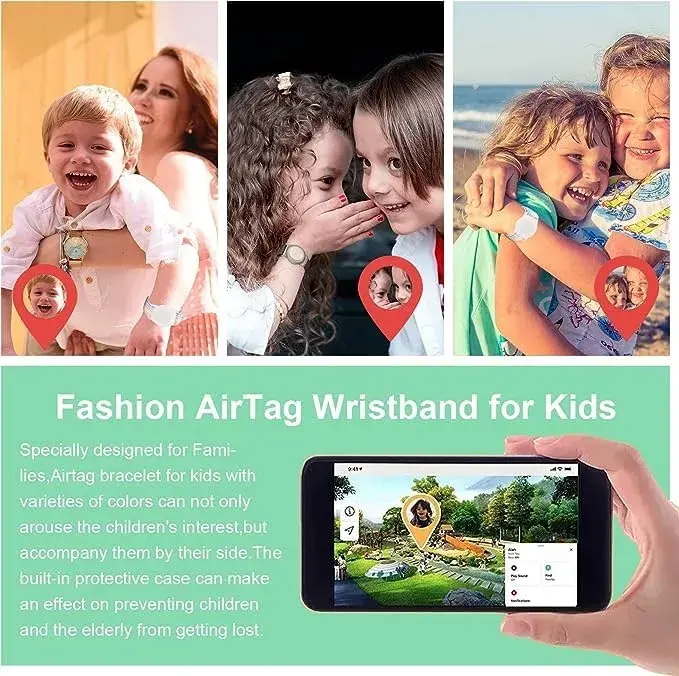 Qonuiy Rainbow & Blue Kids AirTag Wristband with Protective Case | Adjustable Nylon Bracelet - view 5