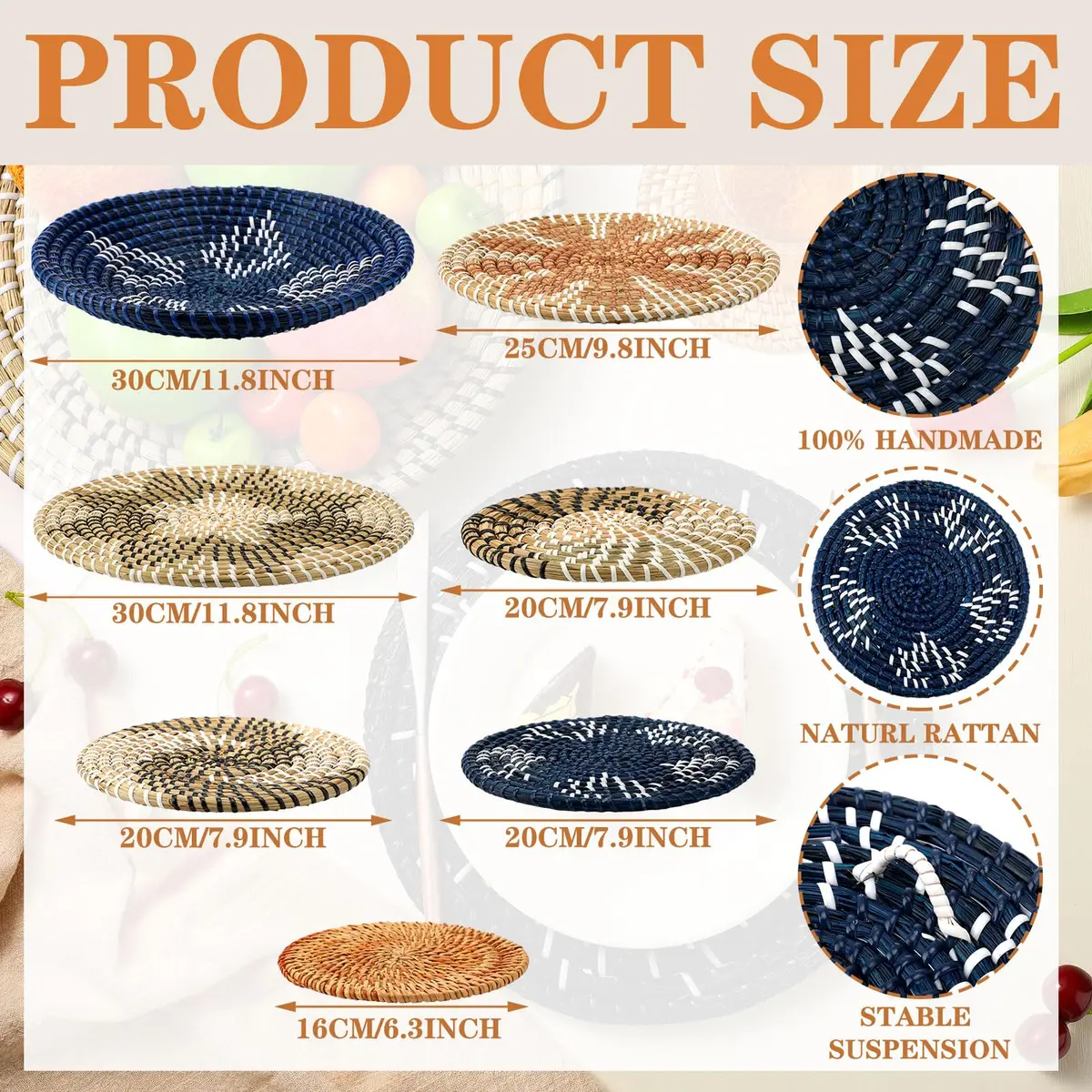 Xuhal 8 Pcs Boho Wall Basket Decor 7.8 X 11.8 Inches | Rustic Farmhouse Summer Decorations - view 3
