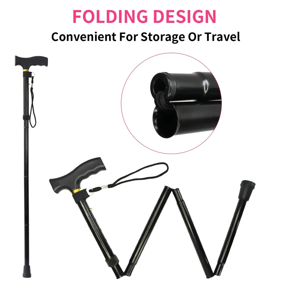 CLOKTA Folding Cane with Floral Pattern, 33-37 inch Adjustable Height | Lightweight Aluminum Mobility Aid - view 3