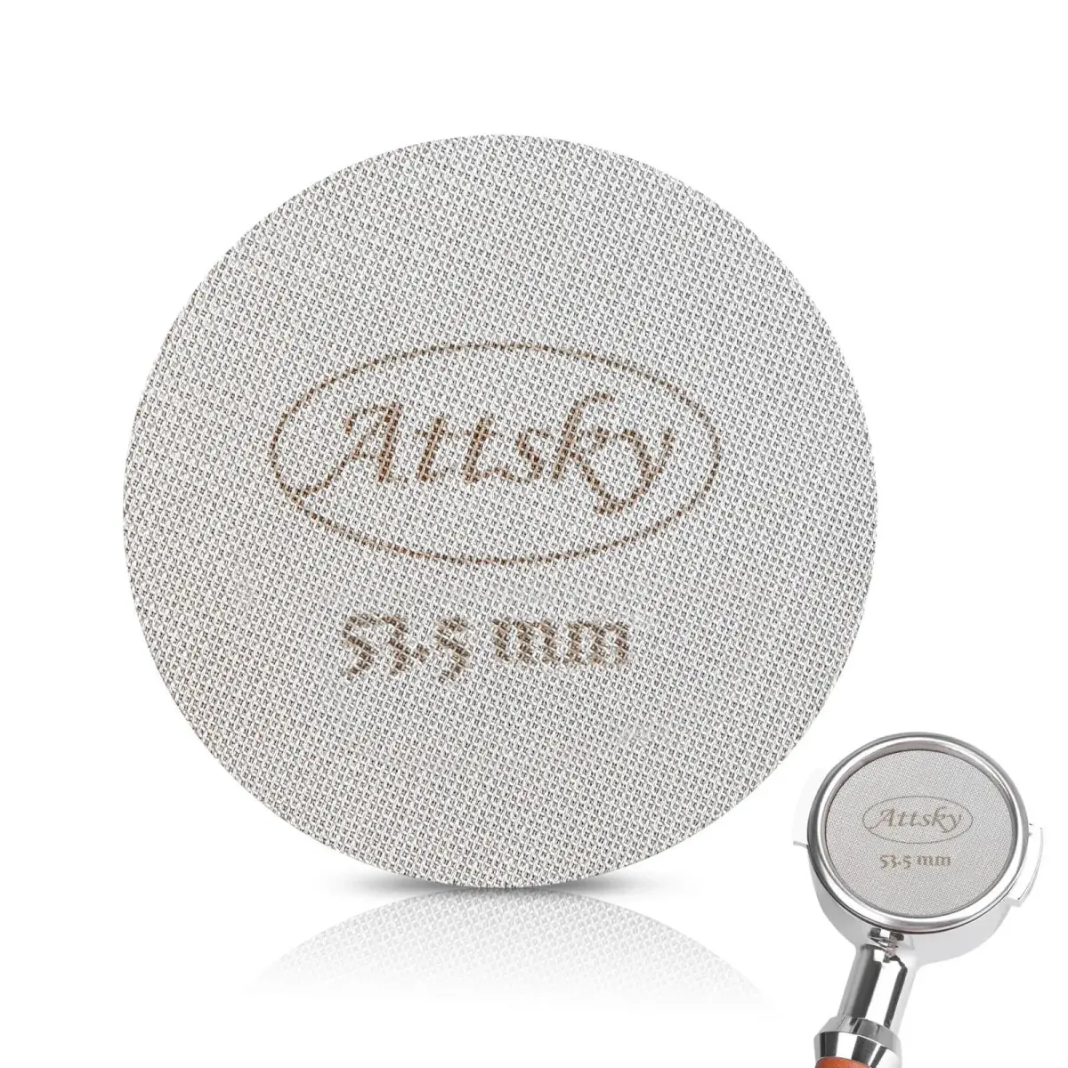 Attsky 53.5mm Espresso Puck Screen for 54mm Portafilter | 316 Stainless Steel, 1.7mm Thickness, 150um Mesh - main product image