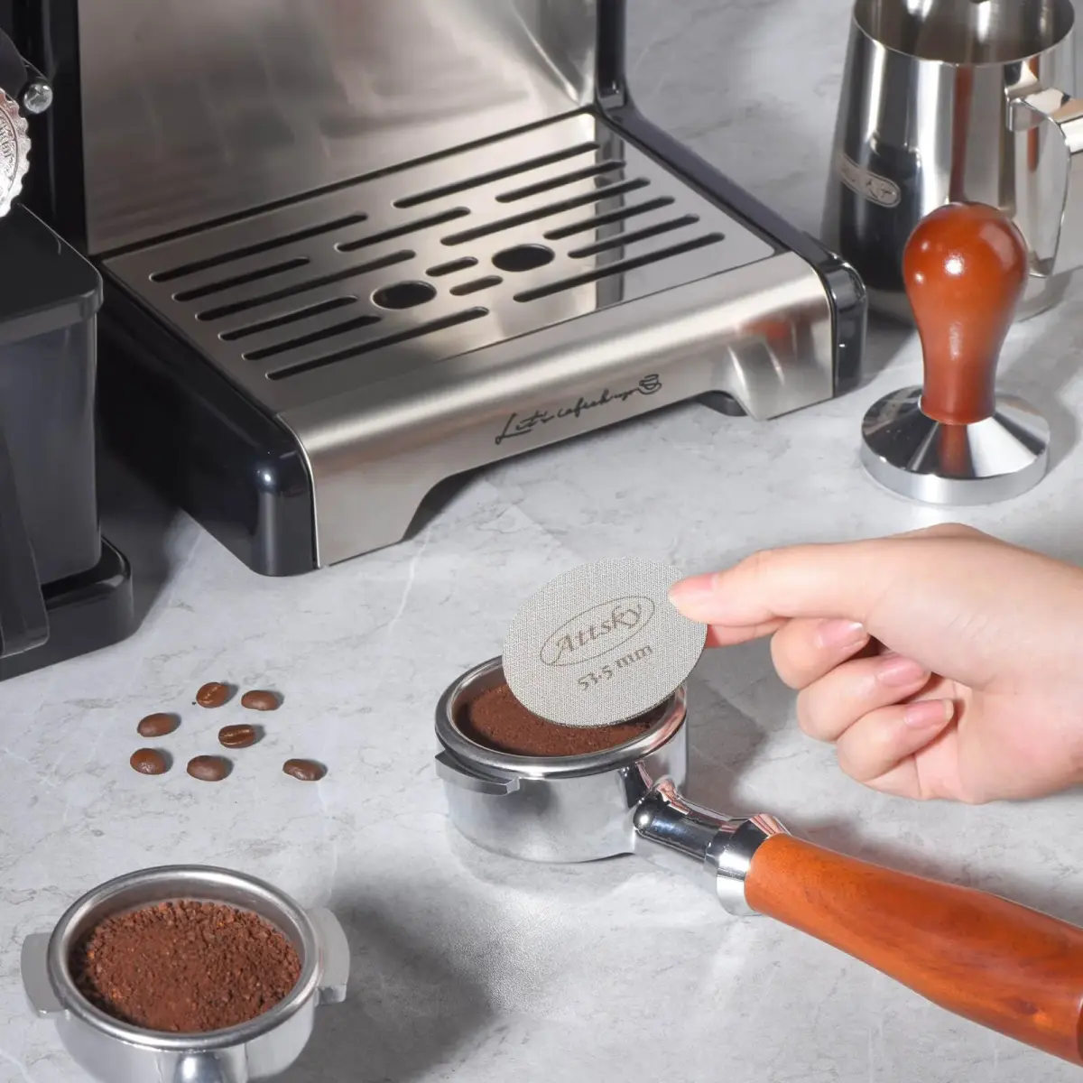 Attsky 53.5mm Espresso Puck Screen for 54mm Portafilter | 316 Stainless Steel, 1.7mm Thickness, 150um Mesh - view 3