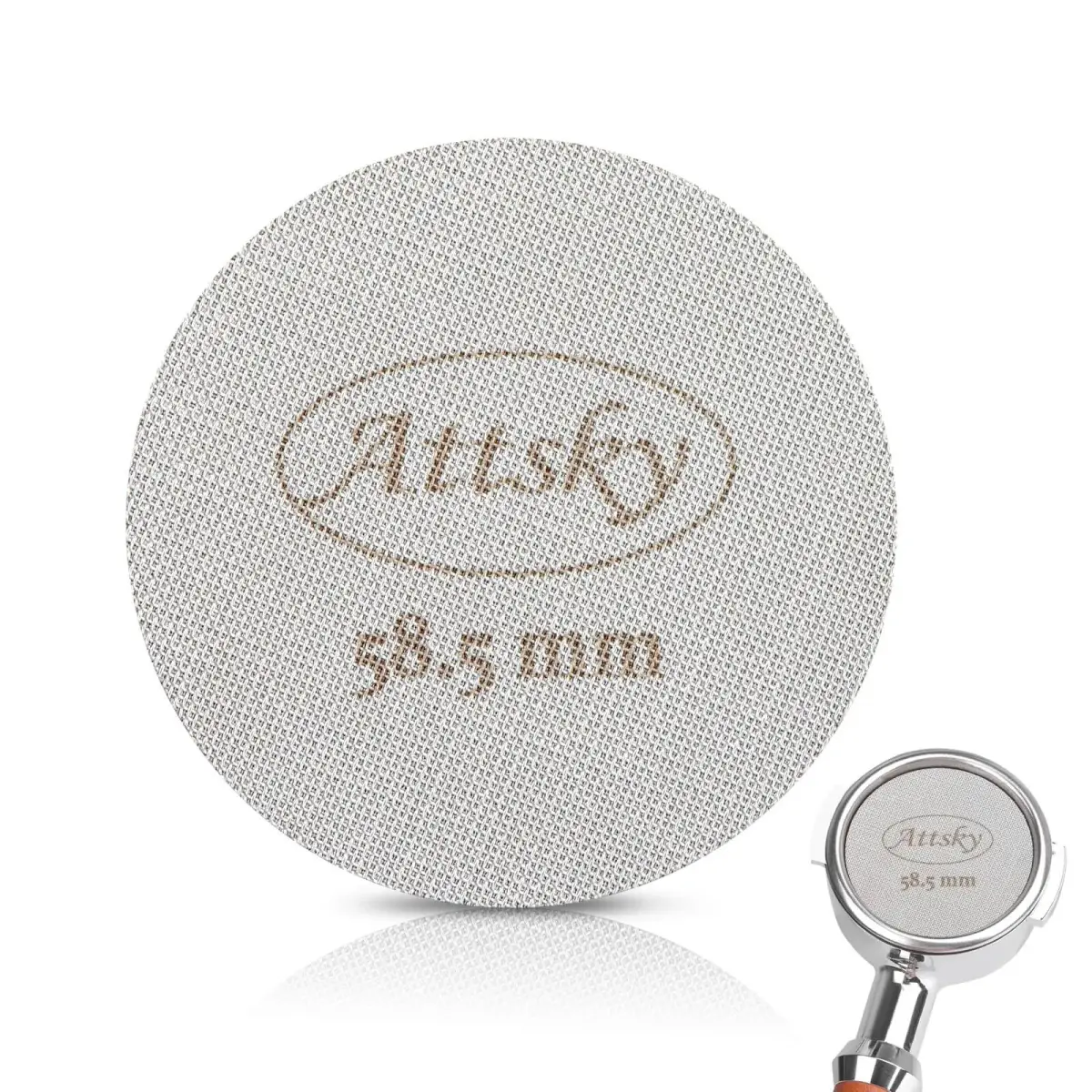 Attsky 58.5mm Espresso Puck Screen for 58mm Portafilter | 316 Stainless Steel, 1.7mm Thickness, 150um Mesh - main product image