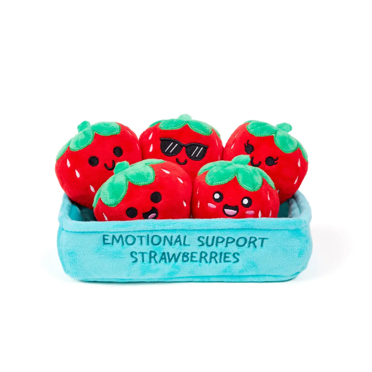 Relatable Emotional Support Strawberries Plush Toy Set with Basket | 5 Plushies + 1 Basket (Red) - main product image