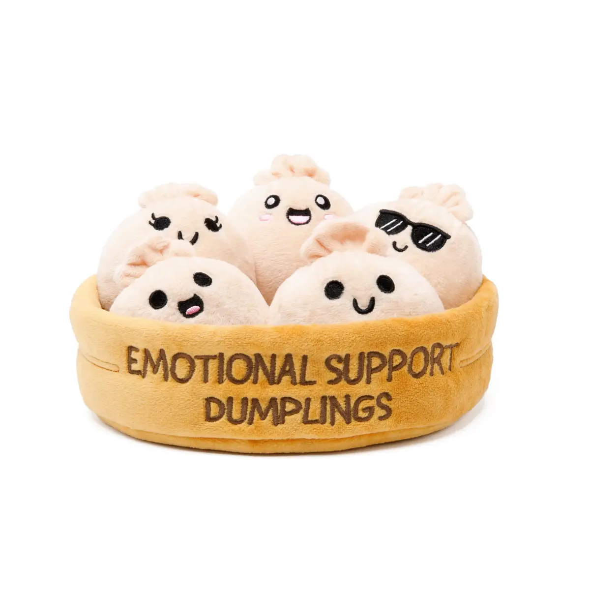 WHAT DO YOU MEME? Emotional Support Dumplings Plush Set with Basket | 5 Plushies + 1 Basket - main product image