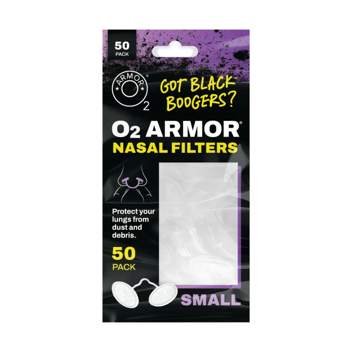 O2 Armor Nose Filters for Welding, Dust & Allergies (50 Pack, Size Small) | Discreet Industrial Nasal Filters - main product image
