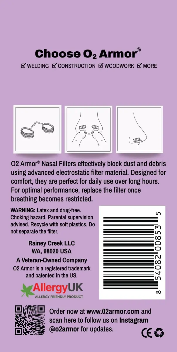 O2 Armor Nose Filters for Welding, Dust & Allergies (50 Pack, Size Small) | Discreet Industrial Nasal Filters - view 6