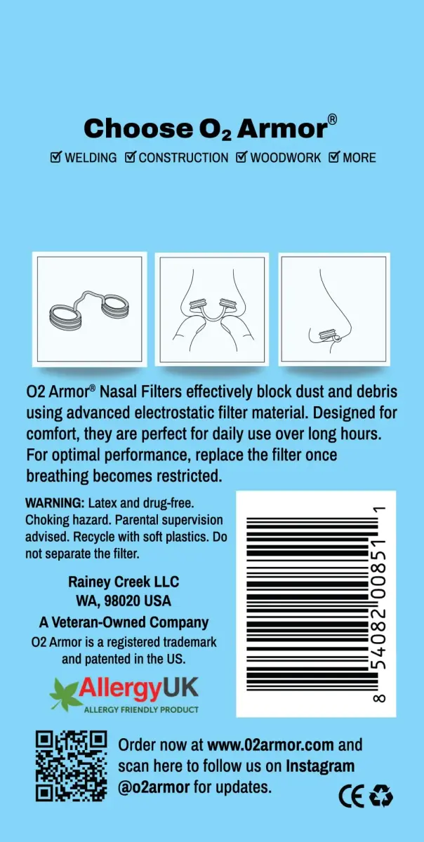 O2 Armor Nose Filters for Welding, Dust & Allergies - Large Size, 50 Pack | Discreet Nasal Air Filters for Cleaner Breathing - view 6