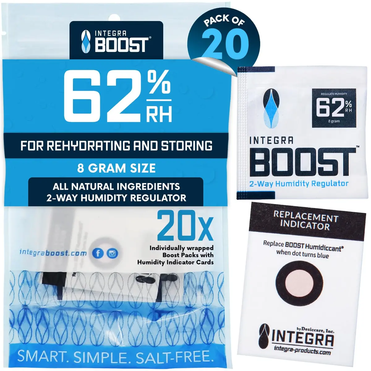 Integra Boost 62% RH 2-Way Humidity Control Packs 8g (0.28 oz) | Pack of 20 - main product image