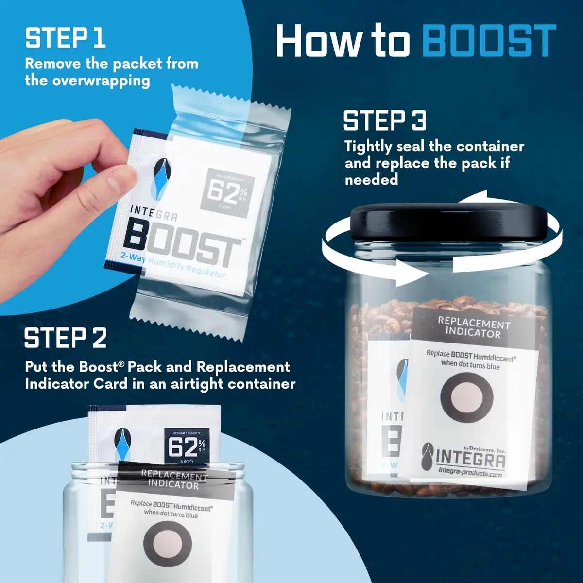 Integra Boost 62% RH Humidity Control Packs 8g (0.28 oz) — Pack of 50 | Preserves Flavor & Aroma - view 5