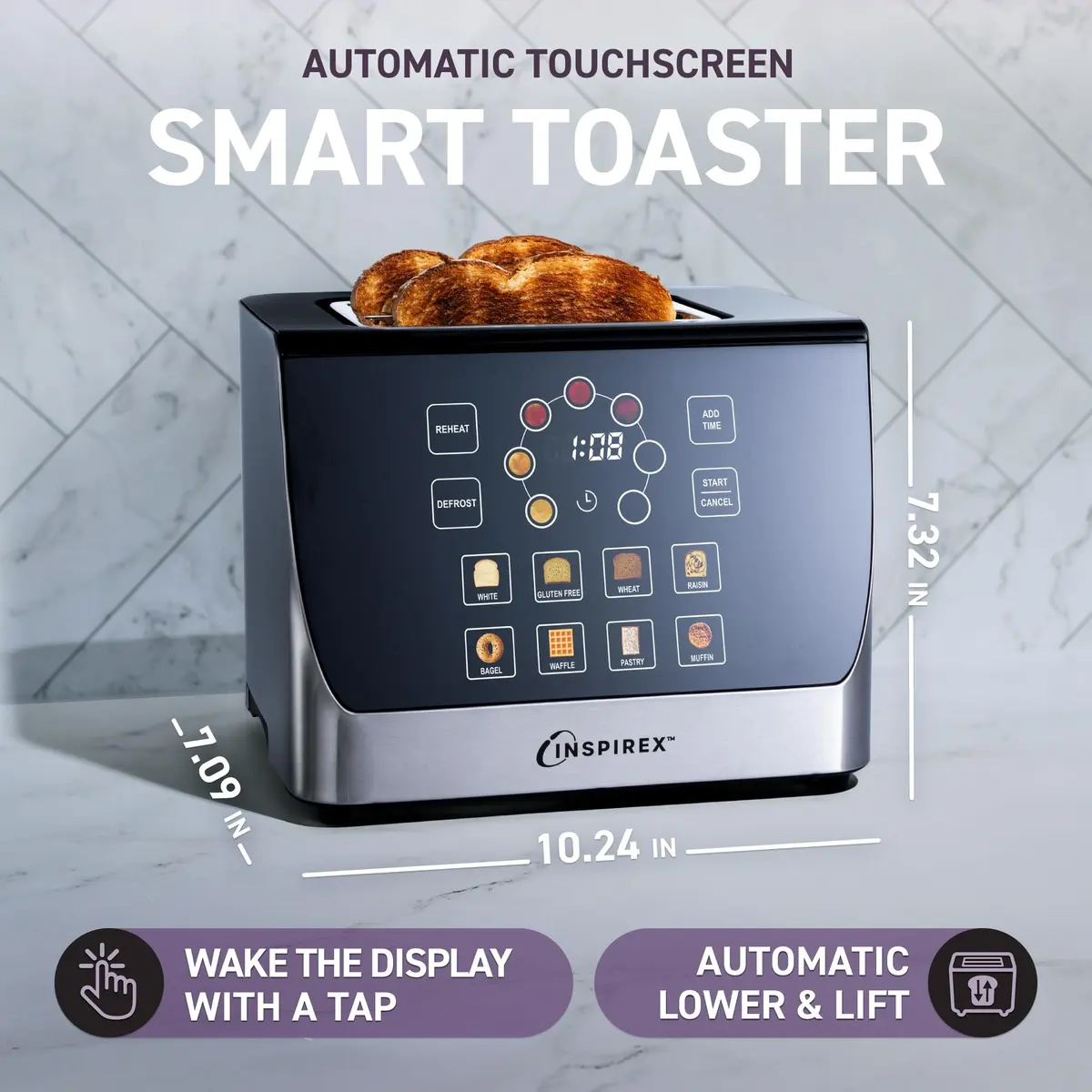 Nostalgia Inspirex Touch Screen Toaster 2 Slice | Modern Stainless Steel Kitchen Appliance - view 2