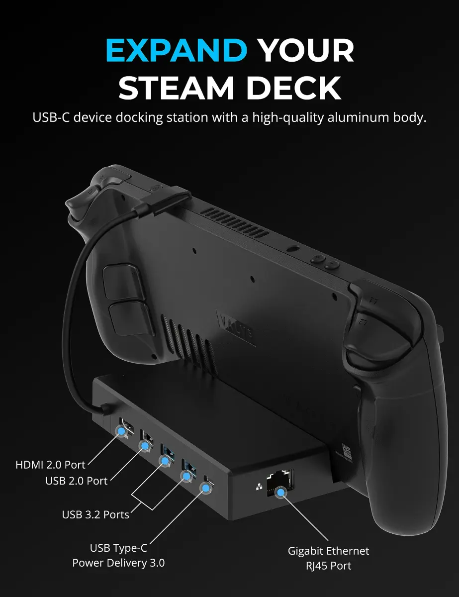 SABRENT 7-in-1 Steam Deck Dock, M.2 SSD, 4K HDMI, Ethernet (DS-SDNV) | 1000Mbps Ethernet, 4K@60Hz HDMI, 90W PD - view 3