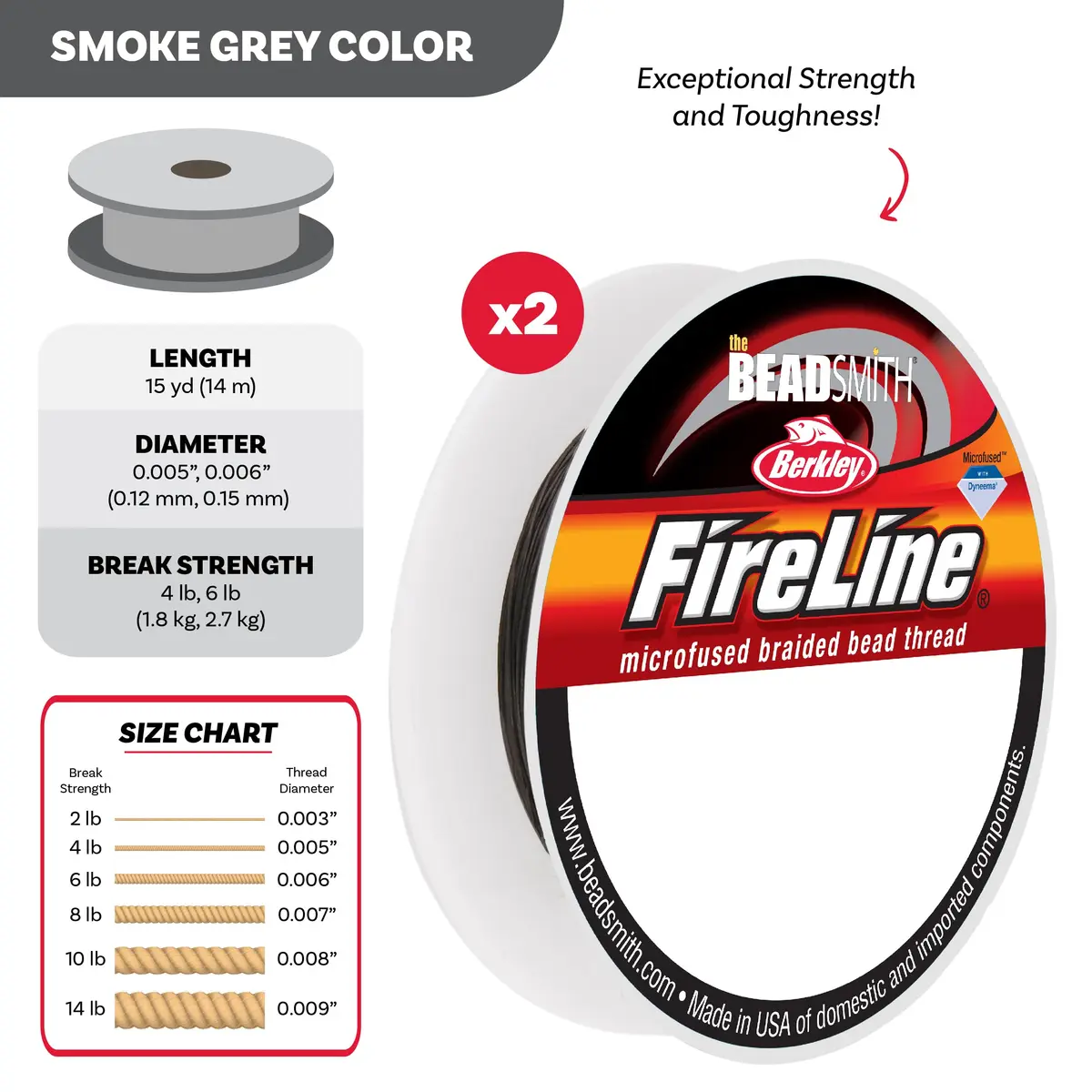 The Beadsmith Fireline Micro-Fused Braided Thread 15 yards Smoke Grey | High Tensile Strength Jewelry Thread - view 4