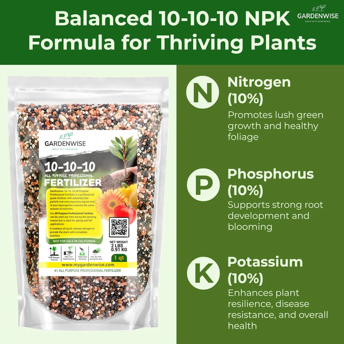 GARDENWISE 10-10-10 Plant Fertilizer 2 QUARTS | All-Purpose Granular Garden Fertilizer for Vegetables, Tomatoes, Roses, Trees - view 2