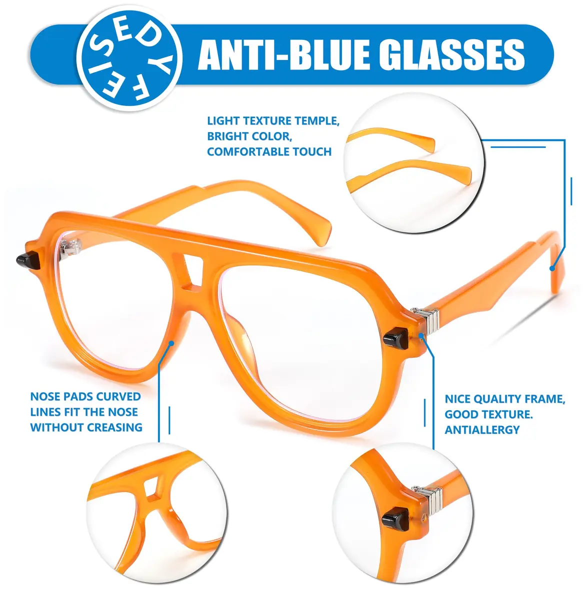 FEISEDY Aviator Frame Glasses for Women Men Blue Light Blocking Glasses Anti Glare Computer Eyeglasses - view 4