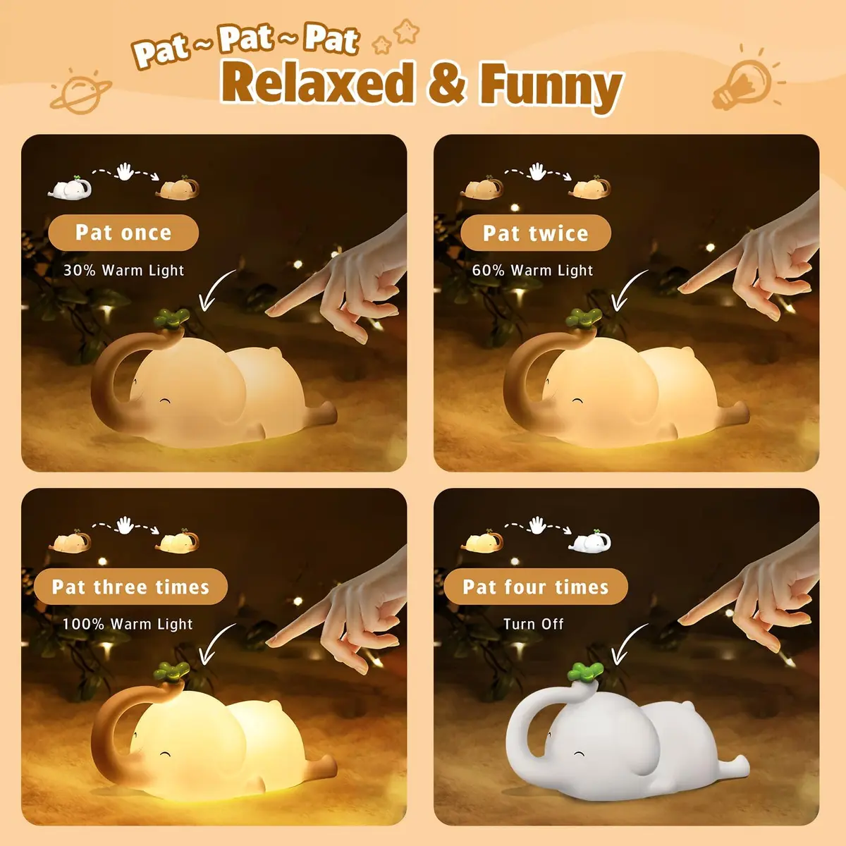 MAGOHMT Silicone Elephant Night Light for Kids | 3-Level Dimmable & Rechargeable Night Lamp - view 7