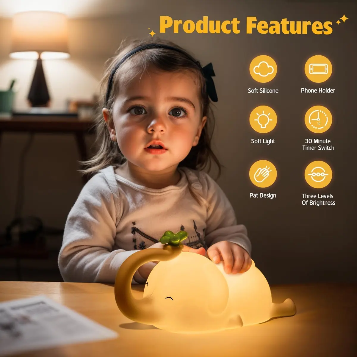 MAGOHMT Silicone Elephant Night Light for Kids | 3-Level Dimmable & Rechargeable Night Lamp - view 4