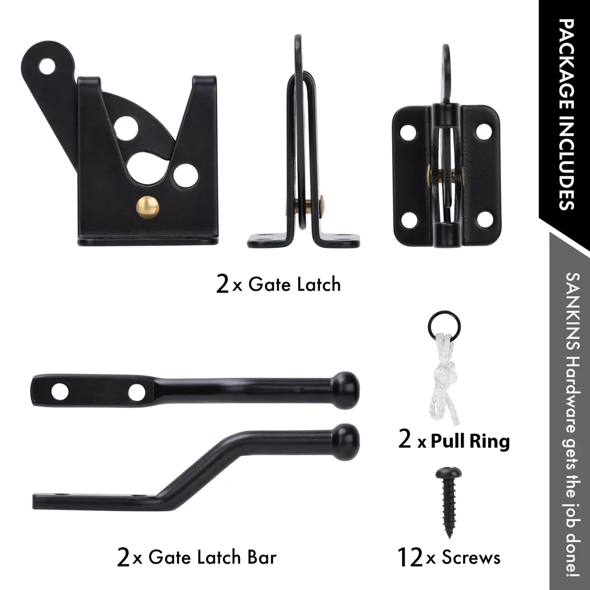 SANKINS Self Locking Gate Latch for Wooden Fence with Pull String, 2pcs | Heavy Duty Lockable Fence Hardware - view 4