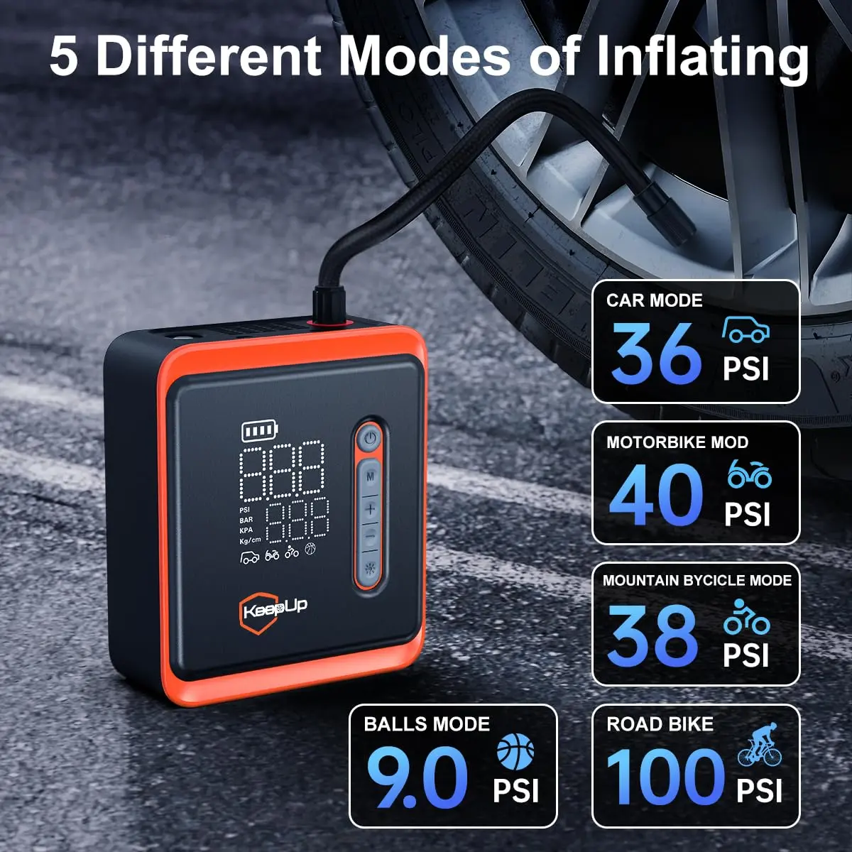 KEEPUP Portable Air Compressor 150 PSI | Cordless Tire Pump with 10000mAh Battery & Emergency Light - view 4