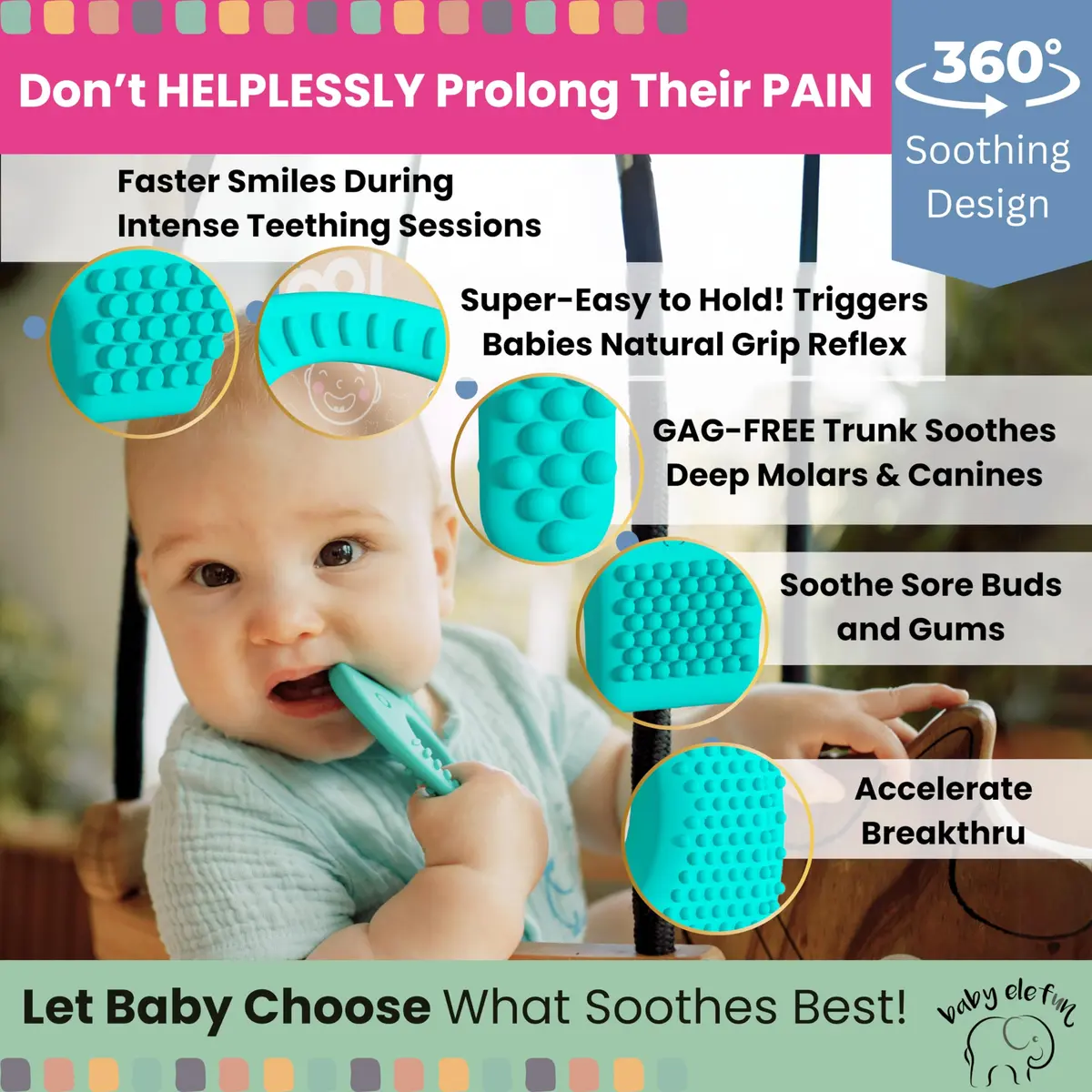 baby elefun Silicone Baby Teether Toy for 6-12 Months | 5X Pain Relief & Developmental Aid - view 3