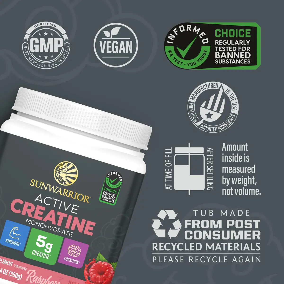 Sunwarrior Creatine Monohydrate Powder 50 Servings | Vegan & Keto Friendly | Support Muscle & Brain Function - view 3