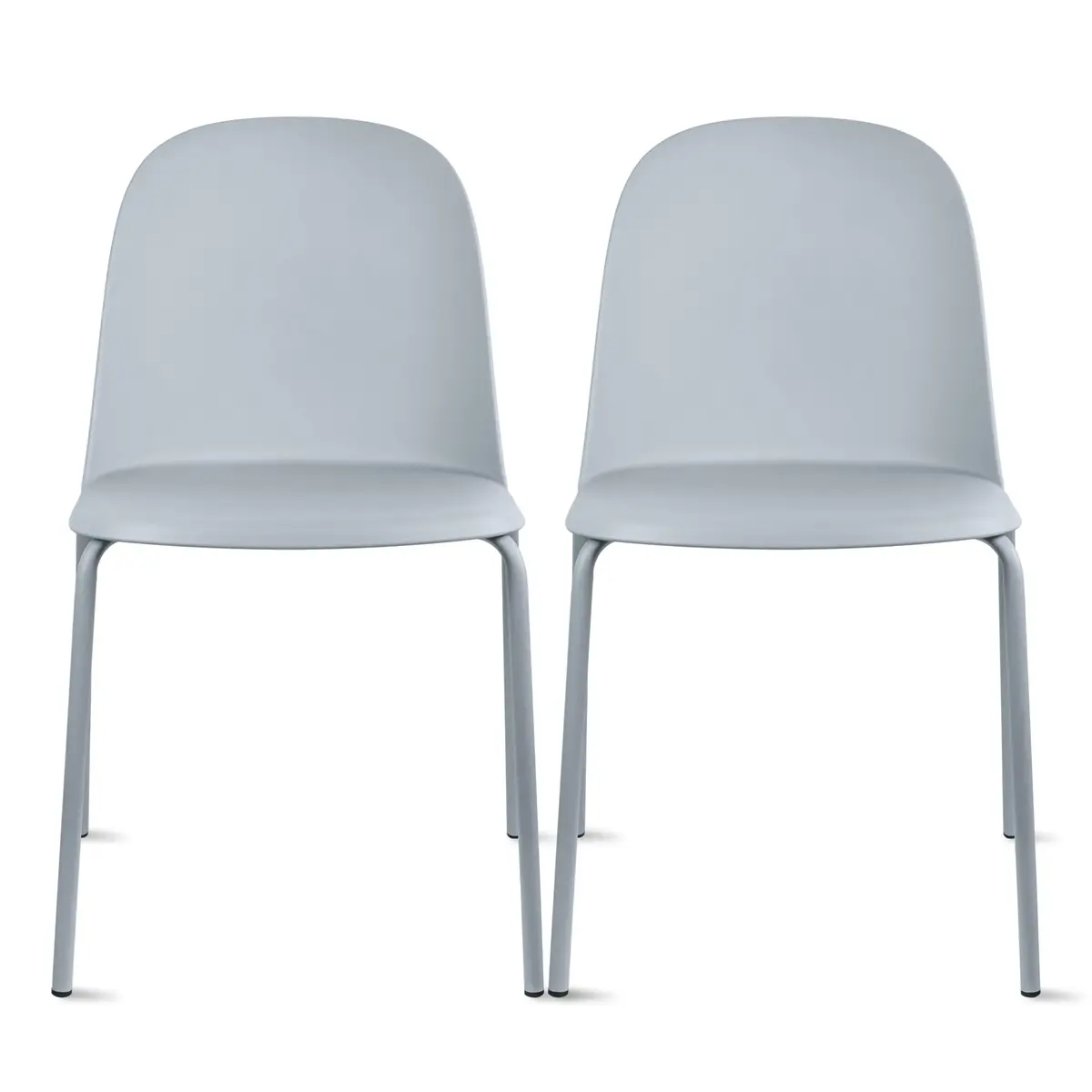 2xhome Set of 2 Modern Stackable Armless Dining Chairs | Plastic Shell Seat with Metal Legs, Gray - main product image