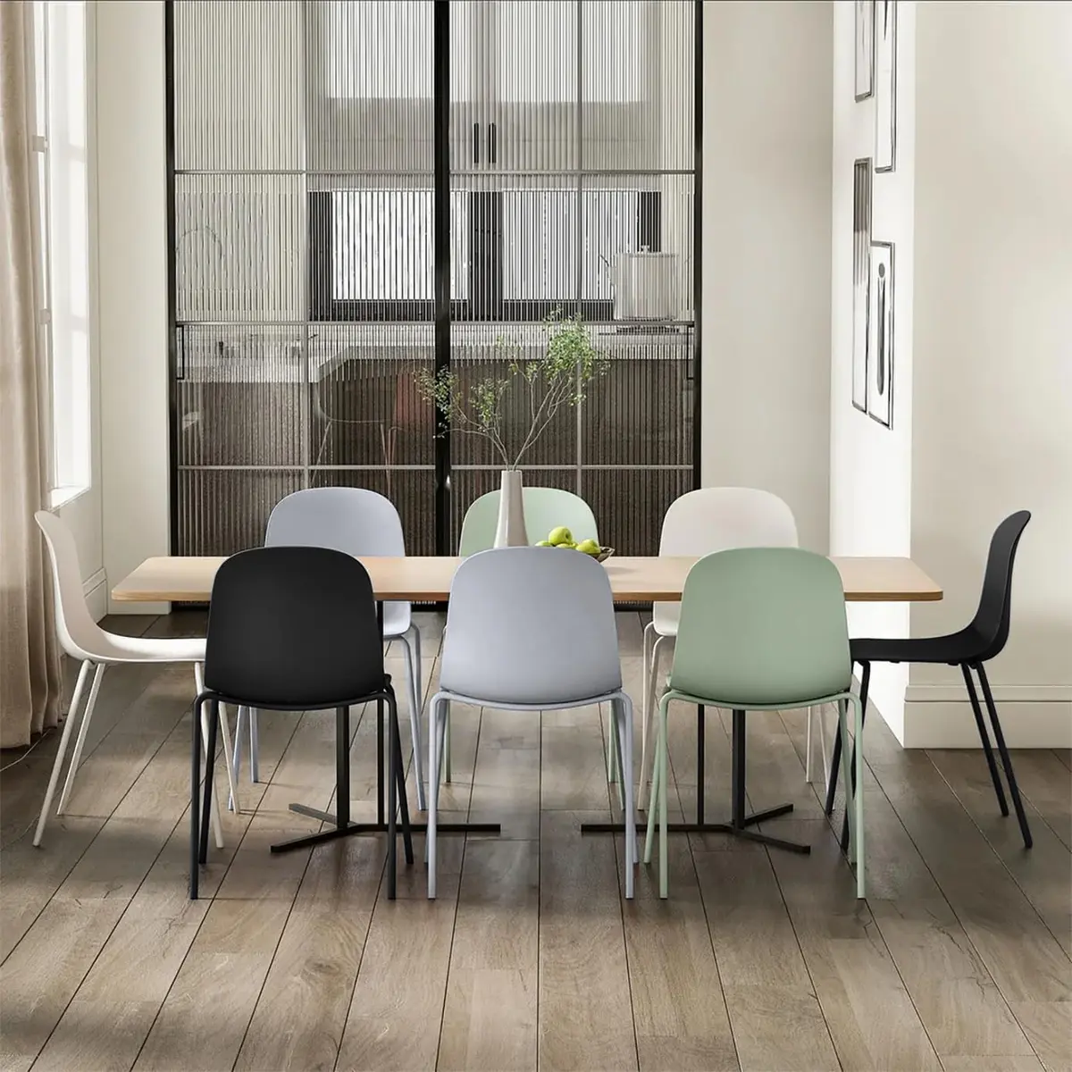 2xhome Set of 2 Modern Stackable Armless Dining Chairs | Plastic Shell Seat with Metal Legs, Gray - view 6