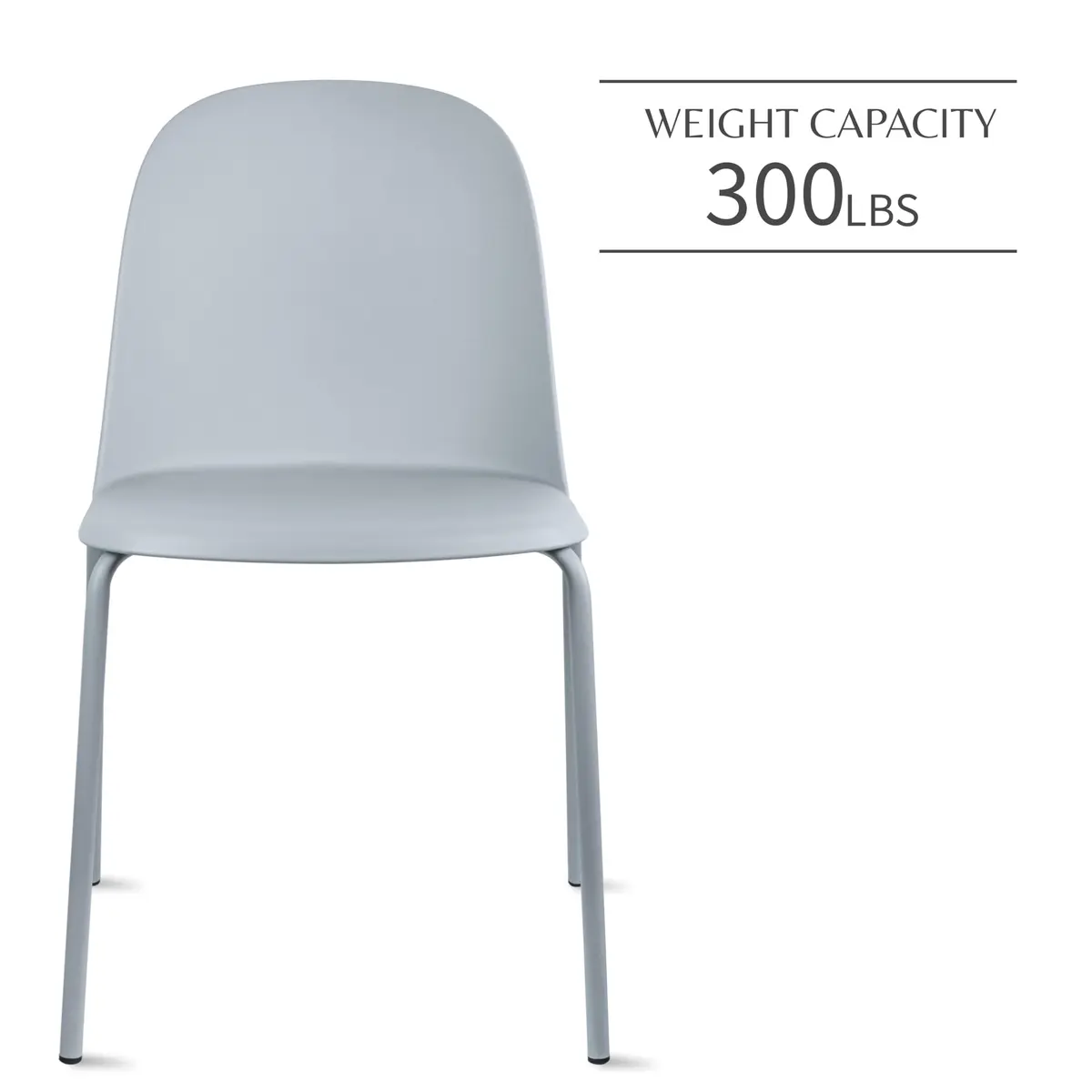 2xhome Set of 2 Modern Stackable Armless Dining Chairs | Plastic Shell Seat with Metal Legs, Gray - view 4