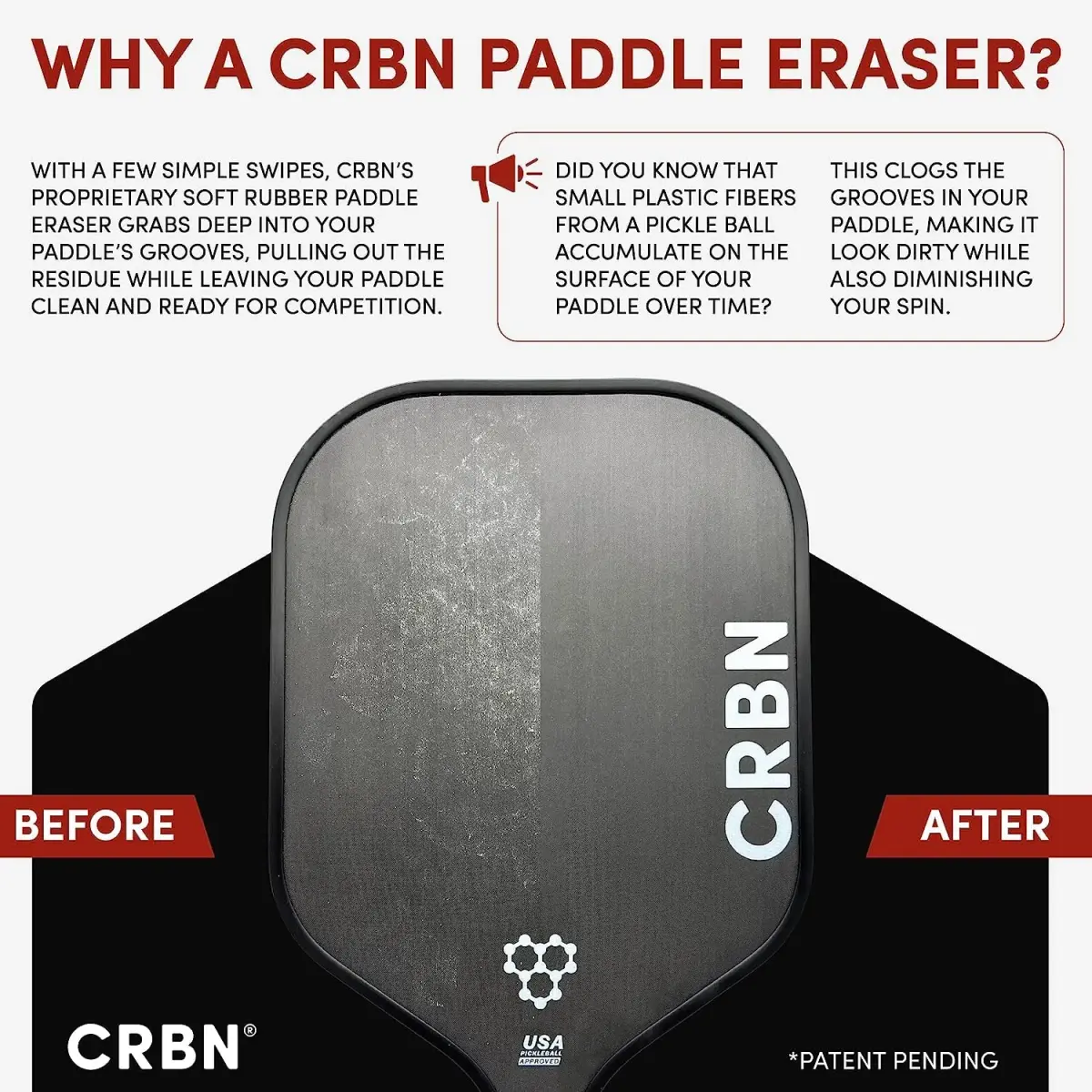 CRBN Pickleball Paddle Eraser (Black, 2-Pack) | Cleans Carbon Fiber Paddles - view 2