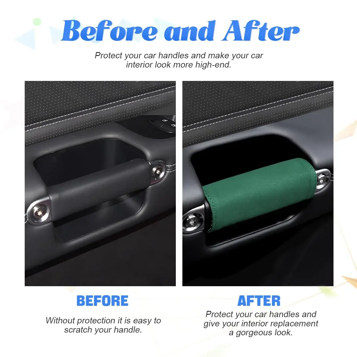 BESULEN Green 2PCS Car Inside Door Handle Protector | Durable Leather Anti-Scratch Cover for Auto Inner Front Rear Door Pull Handle - view 3