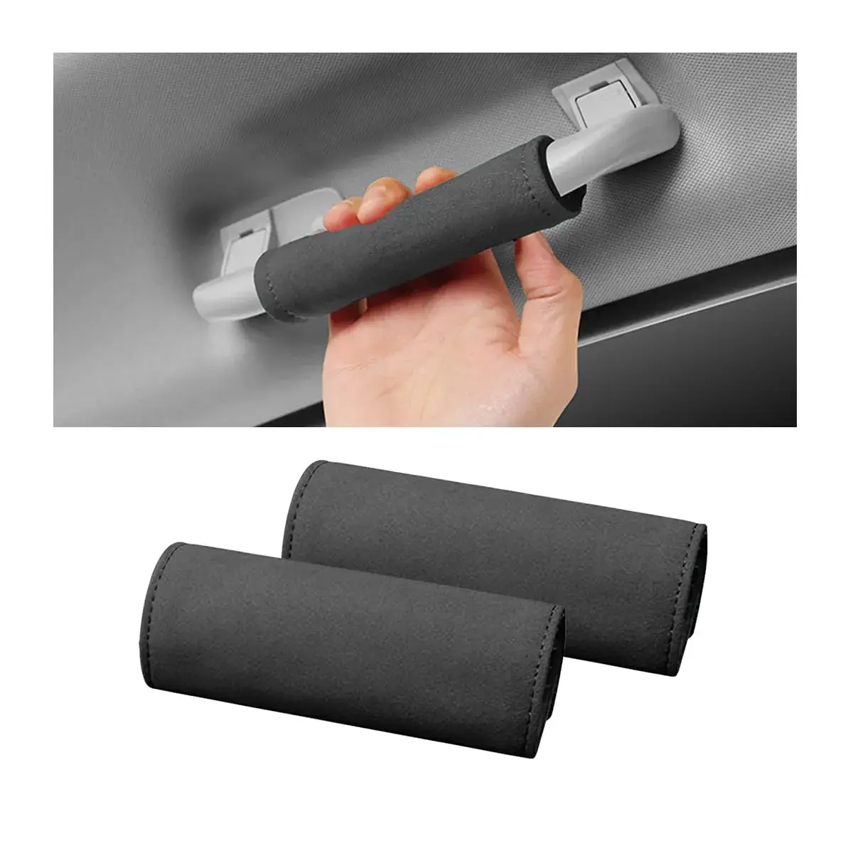 BESULEN Black 2PCS Car Inside Door Handle Protector | Durable Leather Anti-Scratch Cover for Auto Inner Front Rear Door Pull Handle - main product image