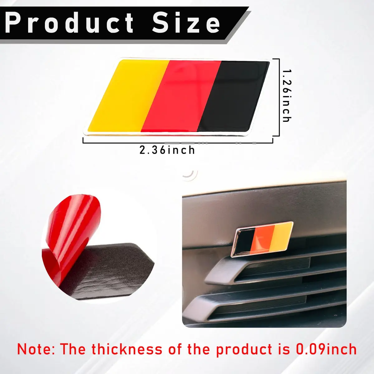 Ziciner 3D Germany Flag Emblem Badge 2.36×1.25 inches | Aluminum Alloy Car Front Grill Decoration - view 2