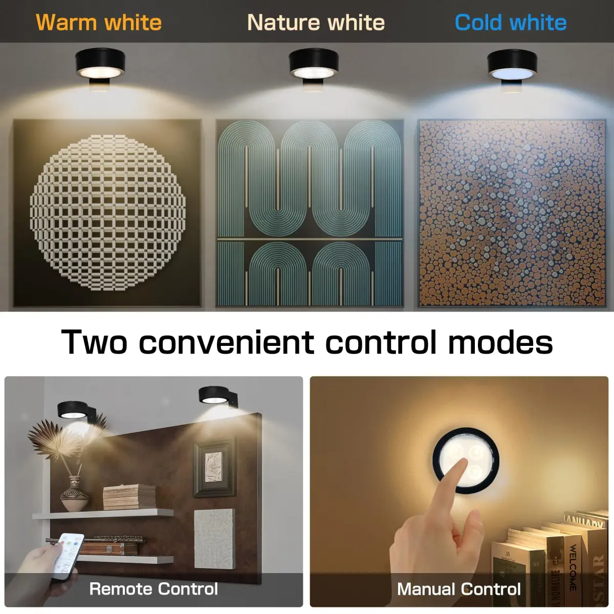 Xuolder Black Battery Operated Picture Light 2-Pack | Dimmable LED Puck Lights with Remote & Timer - view 2