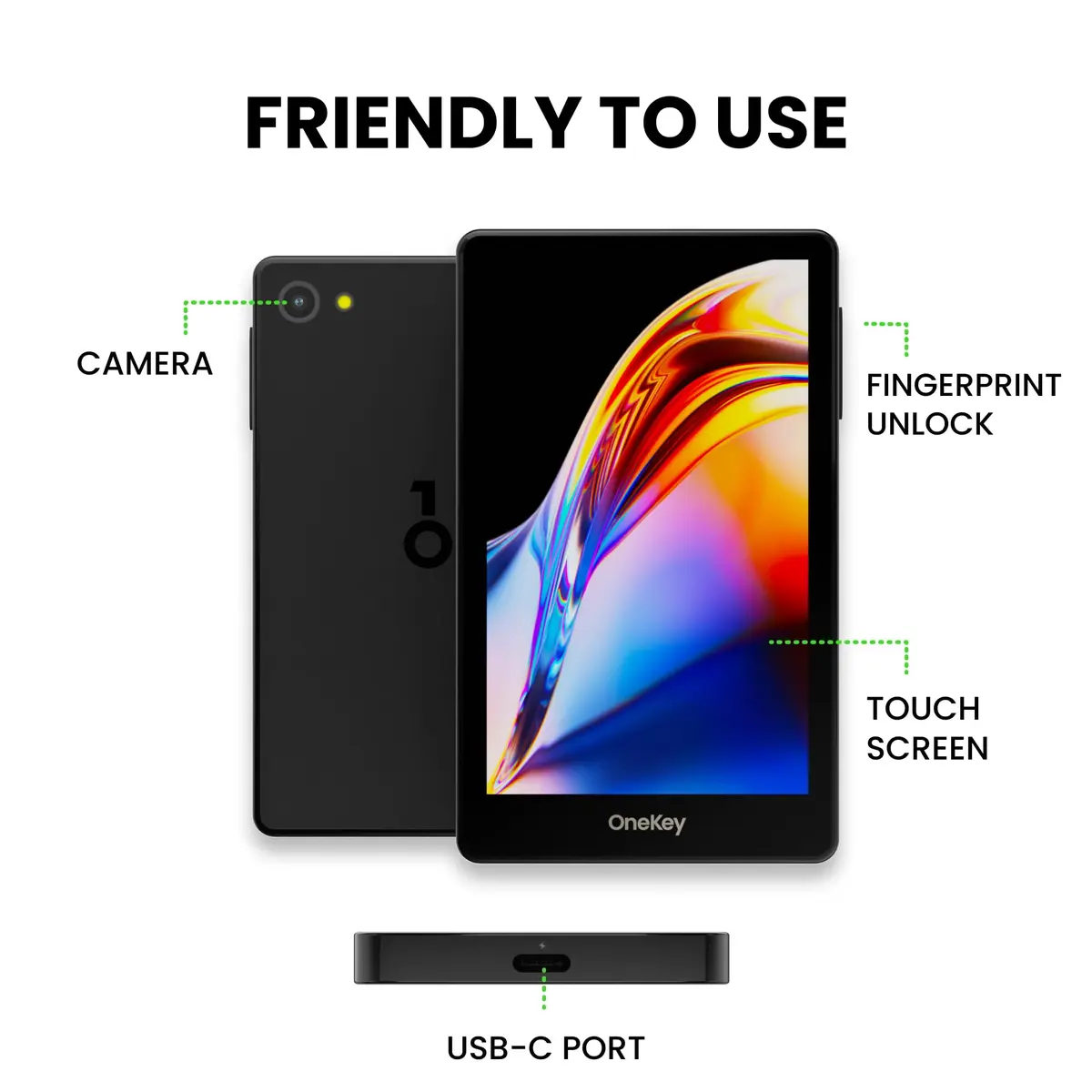 OneKey Pro Crypto Cold Wallet – Air-gapped, Offline Keys, 4× EAL6+ Secure Elements, 3.5" Touchscreen, Fingerprint Unlock, Bluetooth/USB-C, Supports 10,000+ Coins & NFTs (Black) - view 9