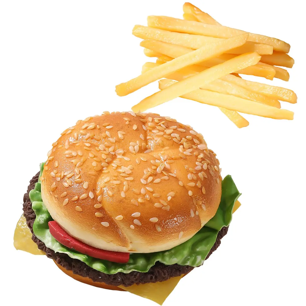 Joeabor Artificial Hamburger & 12 French Fries | Realistic Faux Food Decor for Display in Restaurants & Events - main product image