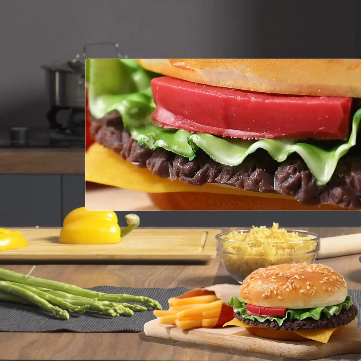 Joeabor Artificial Hamburger & 12 French Fries | Realistic Faux Food Decor for Display in Restaurants & Events - view 7