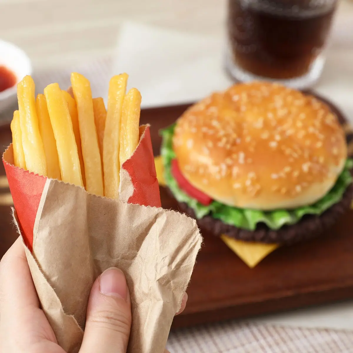 Joeabor Artificial Hamburger & 12 French Fries | Realistic Faux Food Decor for Display in Restaurants & Events - view 8