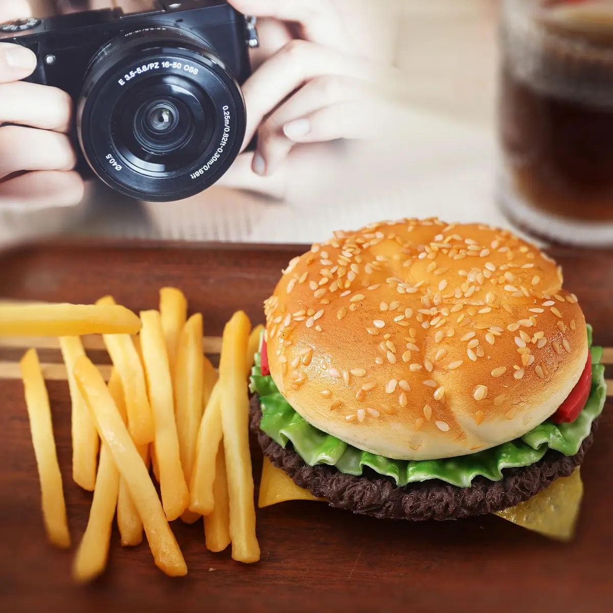 Joeabor Artificial Hamburger & 12 French Fries | Realistic Faux Food Decor for Display in Restaurants & Events - view 9