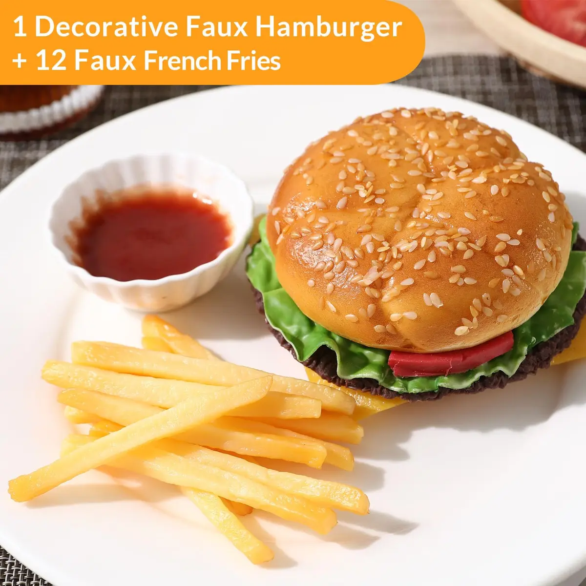 Joeabor Artificial Hamburger & 12 French Fries | Realistic Faux Food Decor for Display in Restaurants & Events - view 2