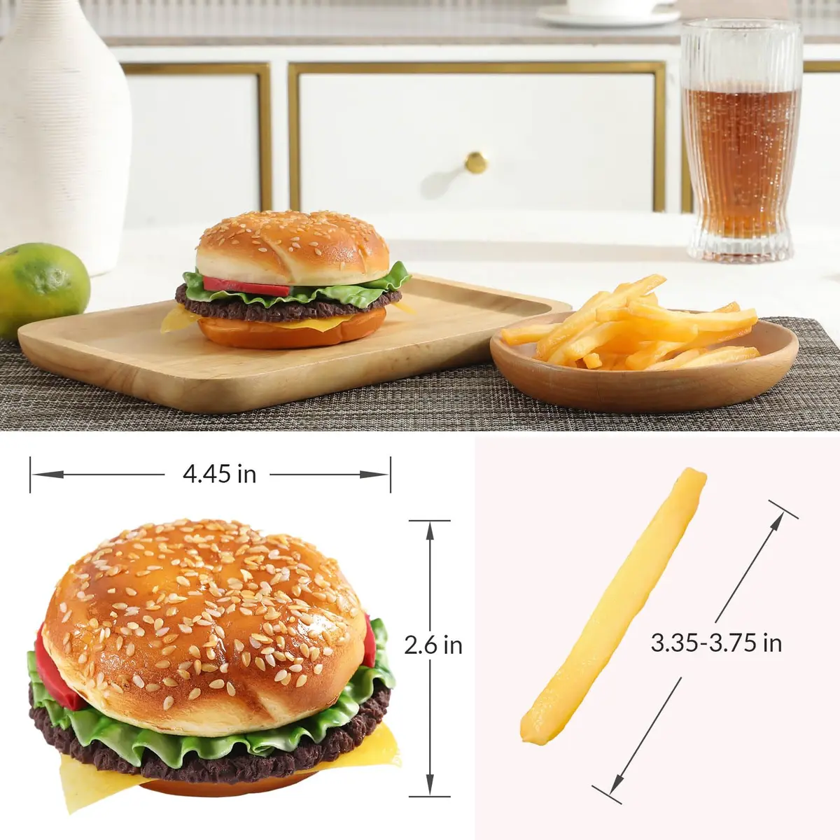 Joeabor Artificial Hamburger & 12 French Fries | Realistic Faux Food Decor for Display in Restaurants & Events - view 3