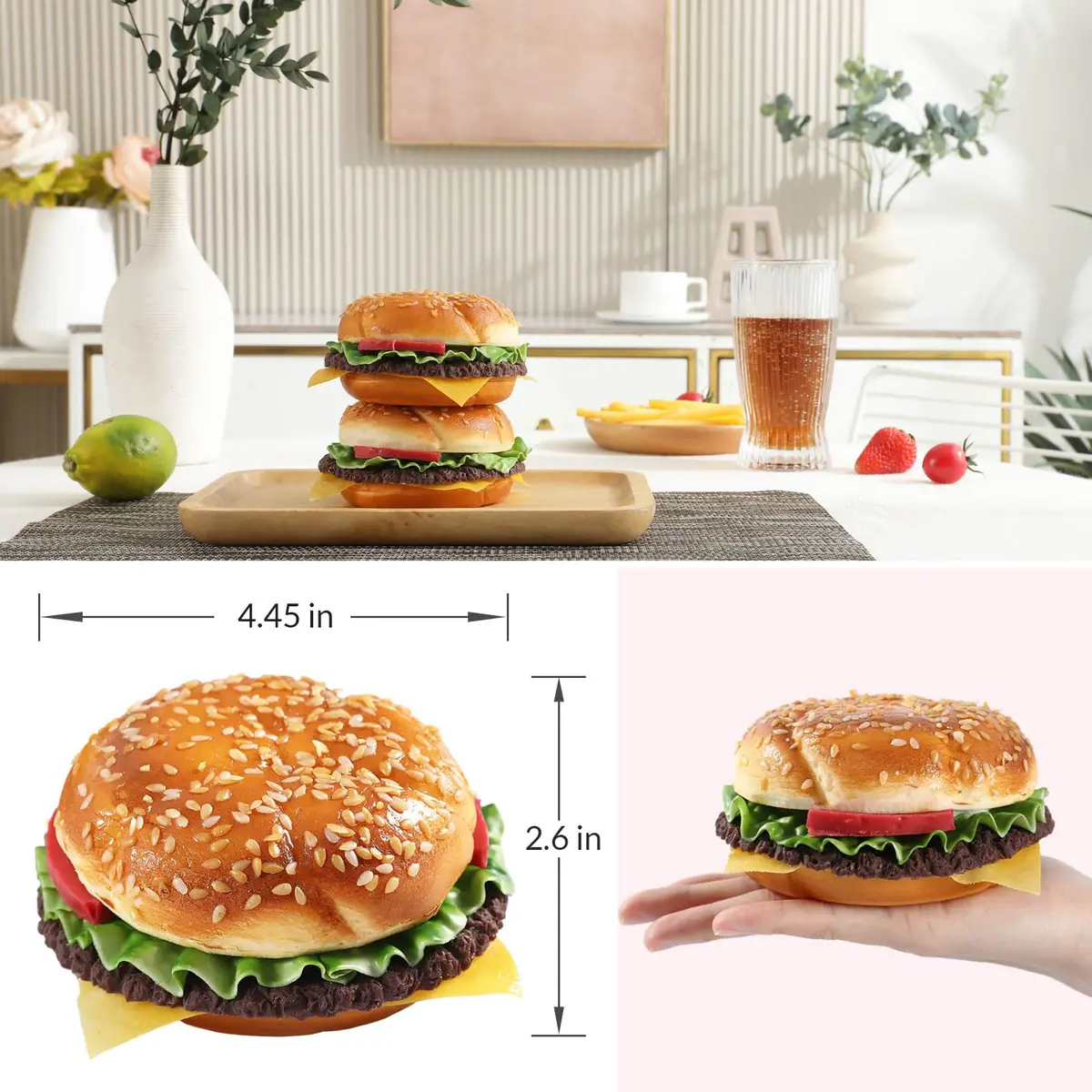 Joeabor Artificial Hamburger Round 2 Pack | Realistic Fake Food for Display & Decoration - view 3