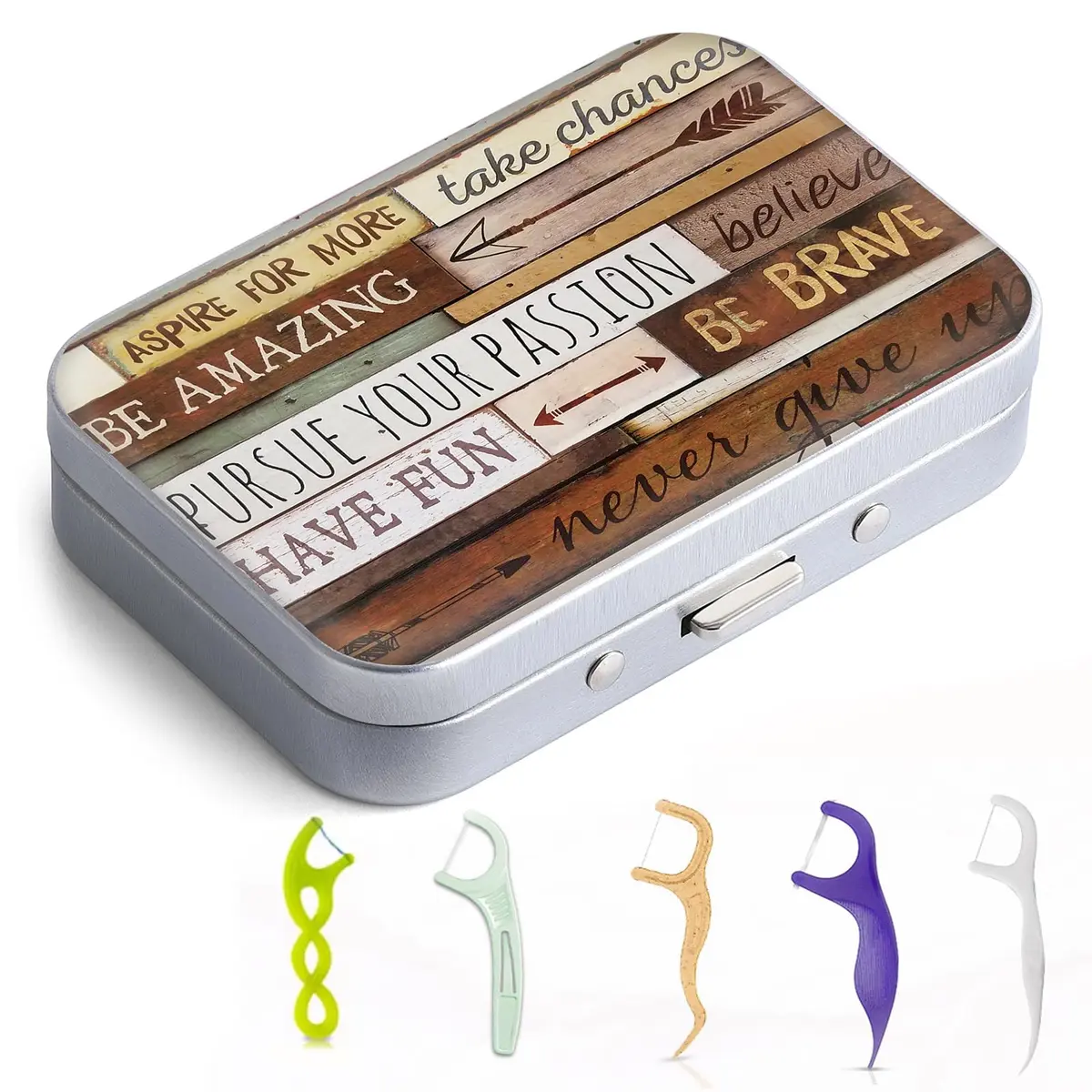 Gerkia Dental Floss Case Inspirational Quotes Pattern with Mirror | 7.1cm x 4.8cm x 2cm (2.8" x 1.9" x 0.8") - main product image