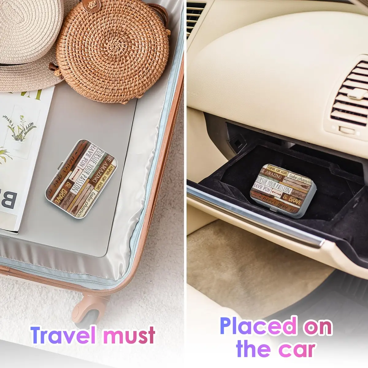 Gerkia Dental Floss Case Inspirational Quotes Pattern with Mirror | 7.1cm x 4.8cm x 2cm (2.8" x 1.9" x 0.8") - view 7